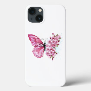 Flower Butterfly with Pink Sakura iPhone 13 Case