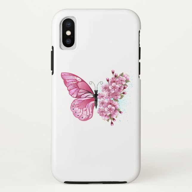 Flower Butterfly with Pink Sakura Case-Mate iPhone Case (Back)