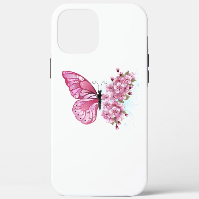 Flower Butterfly with Pink Sakura Case-Mate iPhone Case (Back)