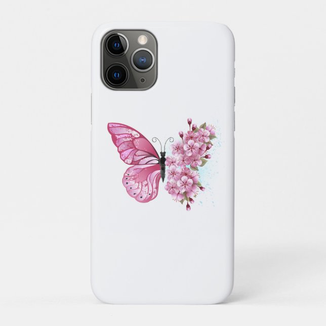Flower Butterfly with Pink Sakura Case-Mate iPhone Case (Back)