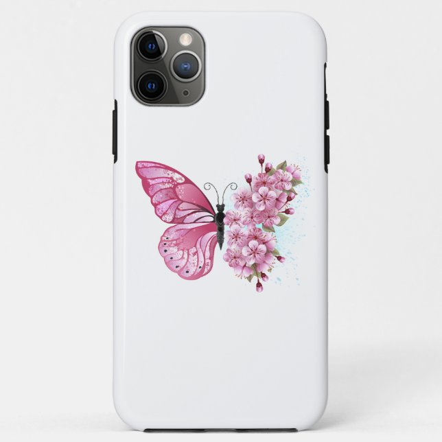 Flower Butterfly with Pink Sakura Case-Mate iPhone Case (Back)