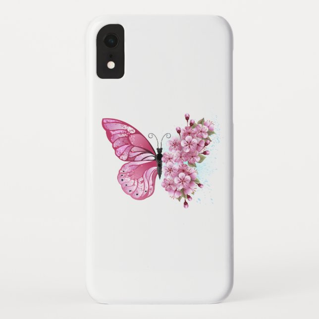 Flower Butterfly with Pink Sakura Case-Mate iPhone Case (Back)
