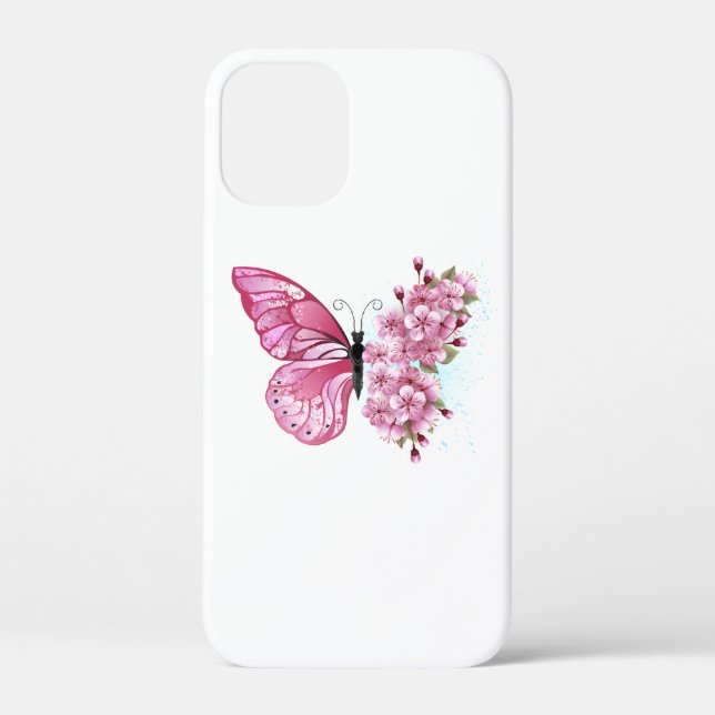 Flower Butterfly with Pink Sakura Case-Mate iPhone Case (Back)