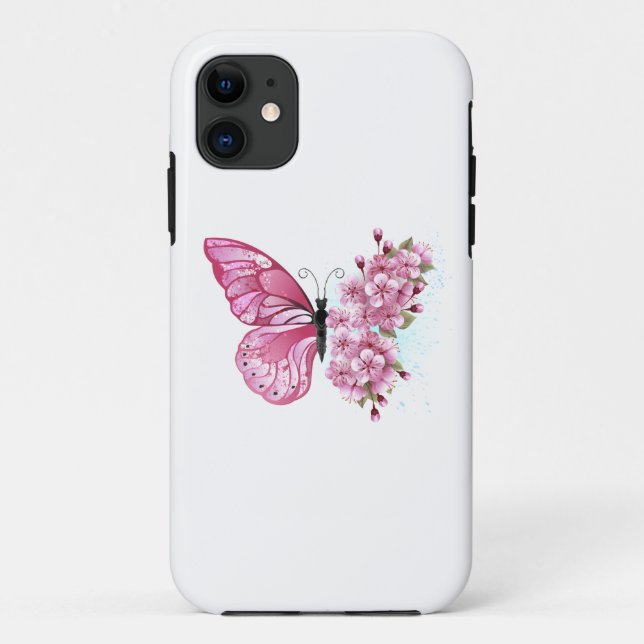 Flower Butterfly with Pink Sakura Case-Mate iPhone Case (Back)