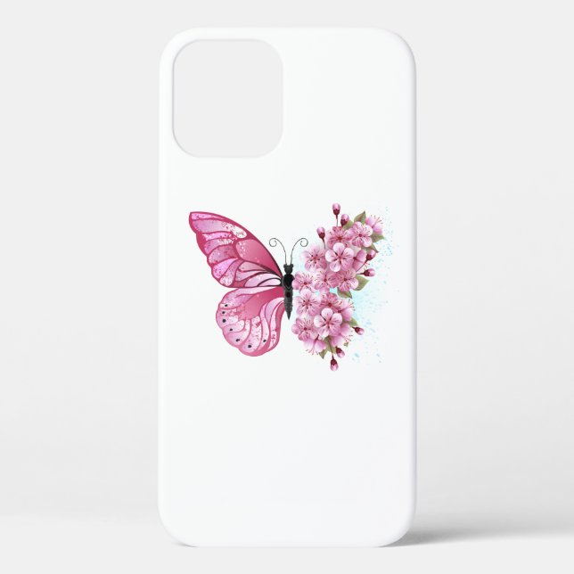 Flower Butterfly with Pink Sakura Case-Mate iPhone Case (Back)