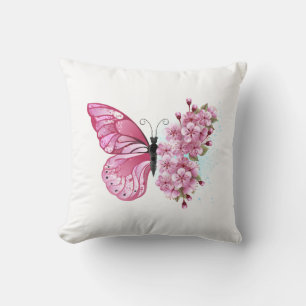 Flower Butterfly with Pink Sakura Cushion