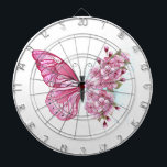 Flower Butterfly with Pink Sakura Dartboard<br><div class="desc">Flower arrangement of pink butterfly with pink Japanese cherry blossoms on white background.</div>