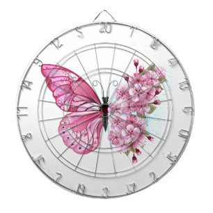 Flower Butterfly with Pink Sakura Dartboard
