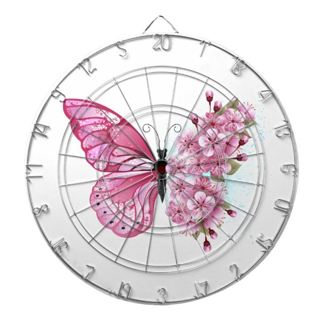 Flower Butterfly with Pink Sakura Dartboard (Front)
