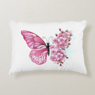 Flower Butterfly with Pink Sakura Decorative Cushion
