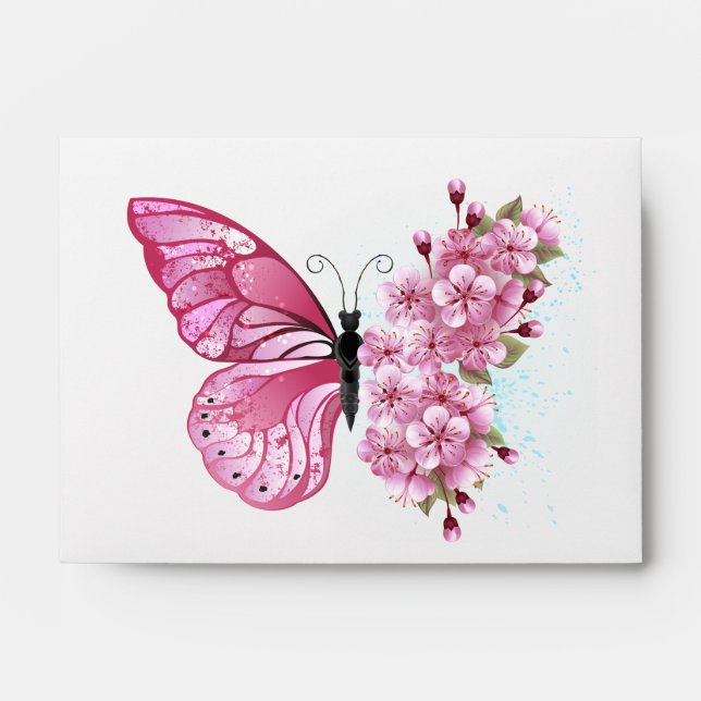 Flower Butterfly with Pink Sakura Envelope (Front)