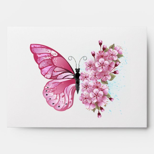 Flower Butterfly with Pink Sakura Envelope (Front)