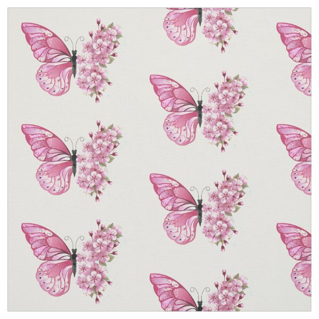 Flower Butterfly with Pink Sakura Fabric (Swatch)