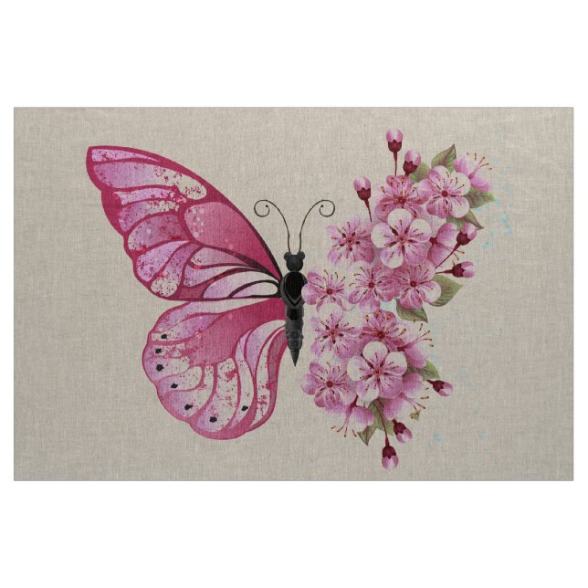 Flower Butterfly with Pink Sakura Fabric (Yard)