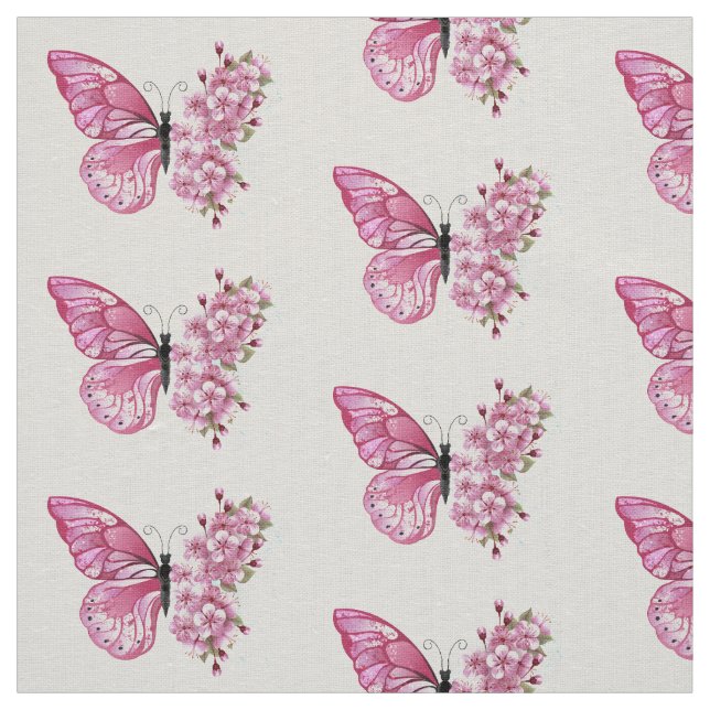 Flower Butterfly with Pink Sakura Fabric (Swatch)