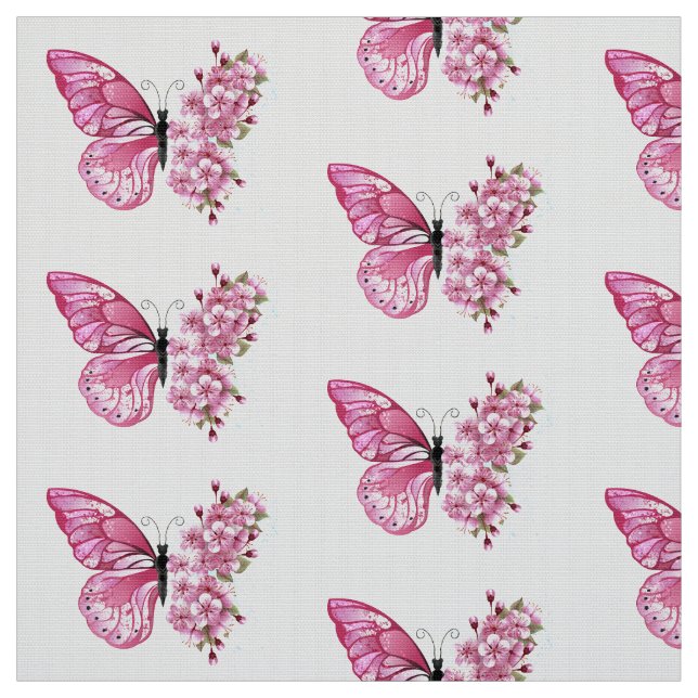 Flower Butterfly with Pink Sakura Fabric (Swatch)