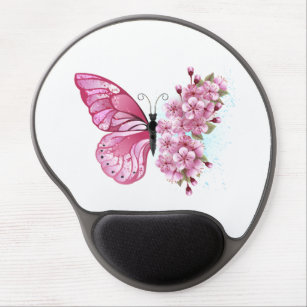 Flower Butterfly with Pink Sakura Gel Mouse Pad