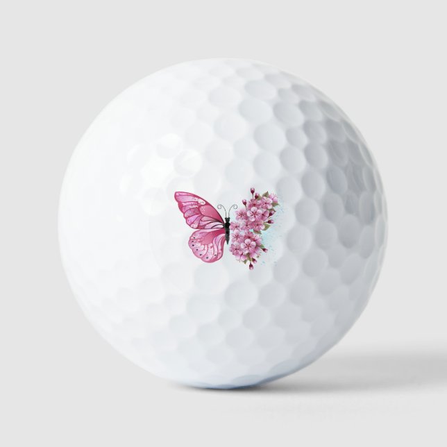 Flower Butterfly with Pink Sakura Golf Balls (Front)