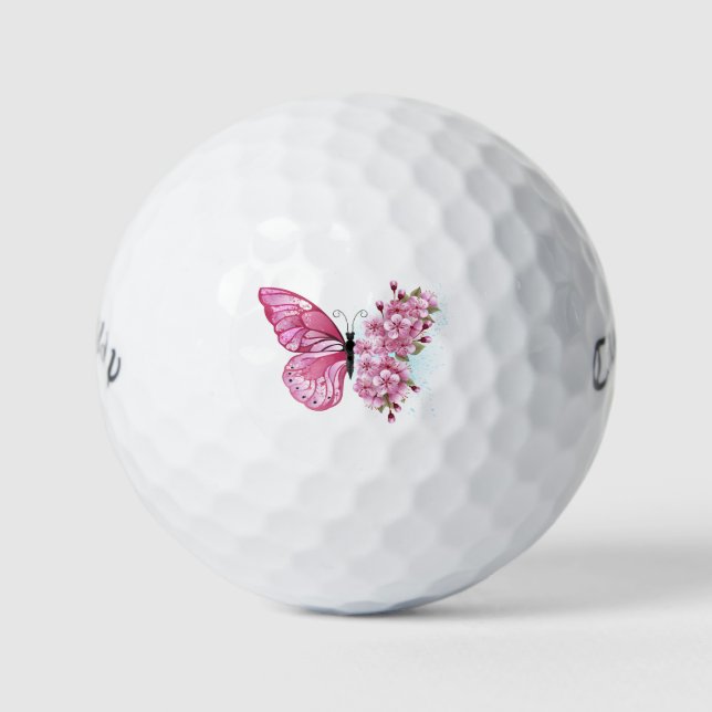 Flower Butterfly with Pink Sakura Golf Balls (Front)