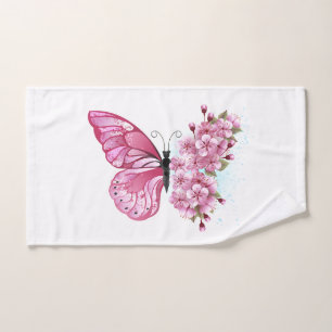 Flower Butterfly with Pink Sakura Hand Towel
