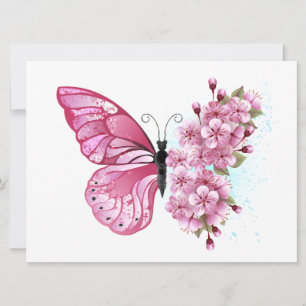 Flower Butterfly with Pink Sakura Holiday Card