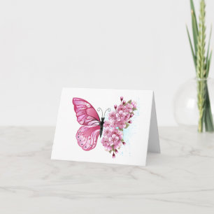 Flower Butterfly with Pink Sakura Holiday Card