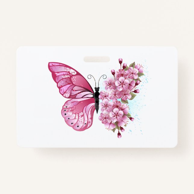 Flower Butterfly with Pink Sakura ID Badge (Front)