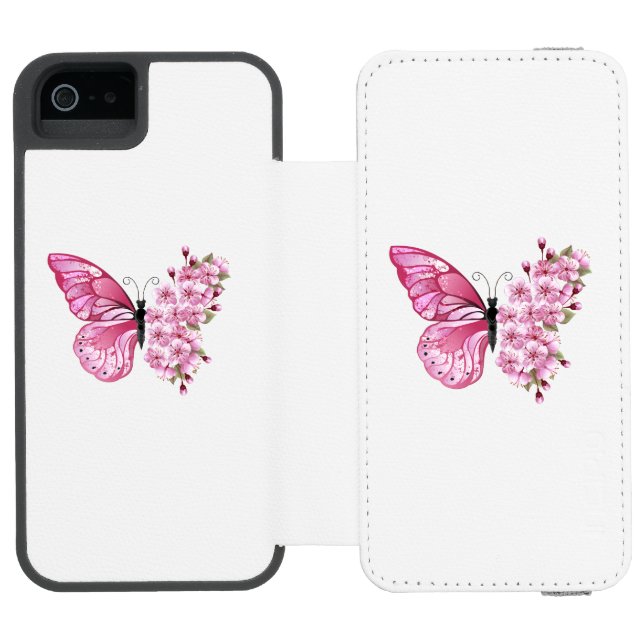 Flower Butterfly with Pink Sakura Incipio iPhone Wallet Case (Folio Open)