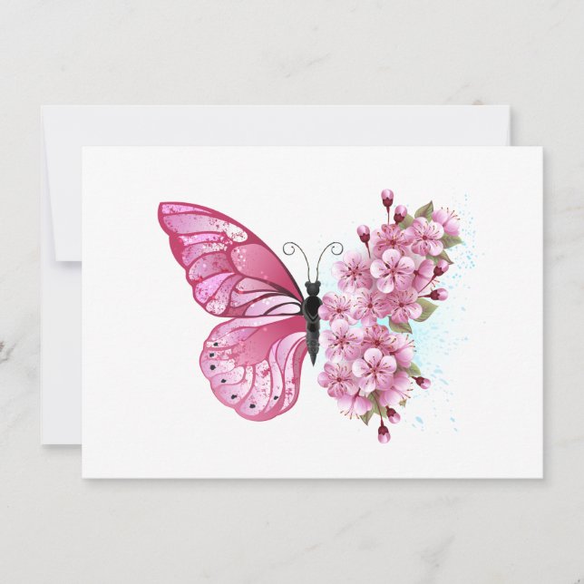 Flower Butterfly with Pink Sakura Invitation (Front)