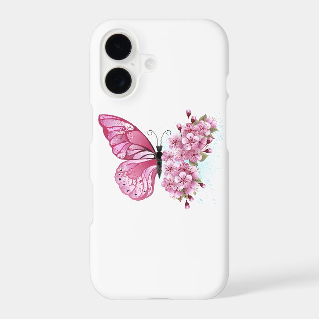 Flower Butterfly with Pink Sakura iPhone Case (Back)