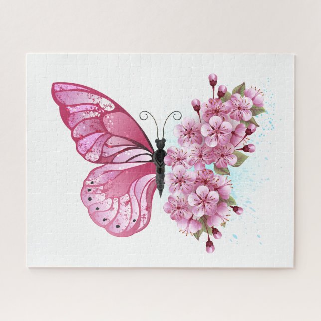 Flower Butterfly with Pink Sakura Jigsaw Puzzle (Horizontal)