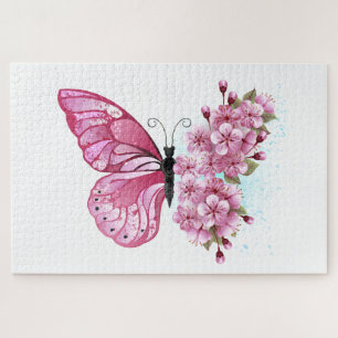 Flower Butterfly with Pink Sakura Jigsaw Puzzle