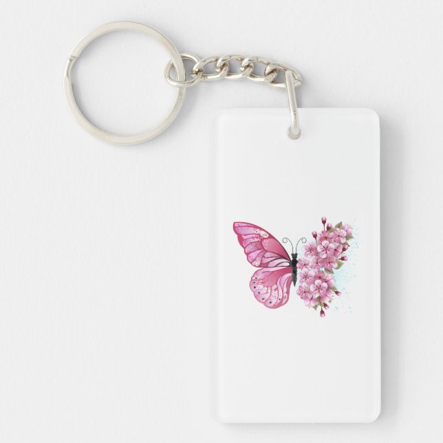 Flower Butterfly with Pink Sakura Key Ring (Front)