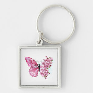 Flower Butterfly with Pink Sakura Key Ring