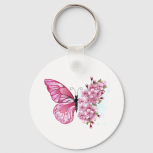 Flower Butterfly with Pink Sakura Key Ring