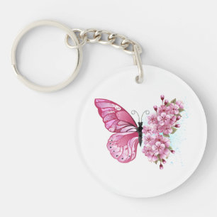 Flower Butterfly with Pink Sakura Key Ring