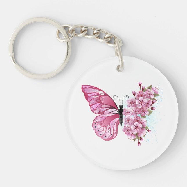 Flower Butterfly with Pink Sakura Key Ring (Front)