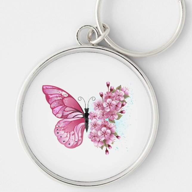 Flower Butterfly with Pink Sakura Key Ring (Front)
