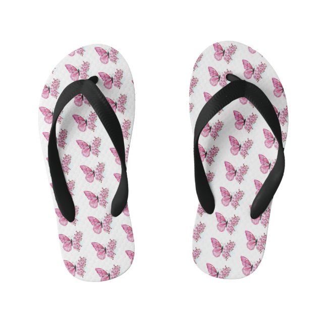 Flower Butterfly with Pink Sakura Kid's Thongs (Footbed)