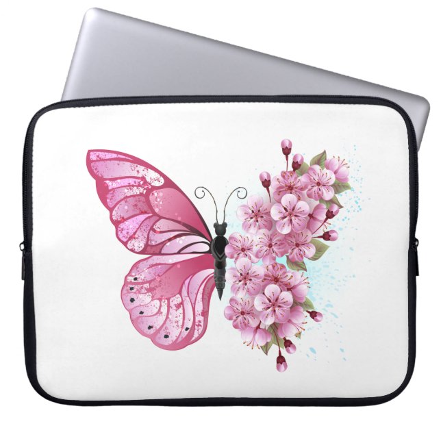 Flower Butterfly with Pink Sakura Laptop Sleeve (Front)