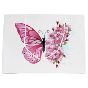 Flower Butterfly with Pink Sakura Large Gift Bag