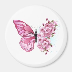 Flower Butterfly with Pink Sakura Magnet