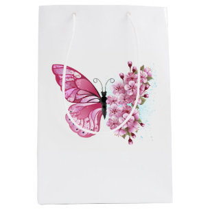 Flower Butterfly with Pink Sakura Medium Gift Bag