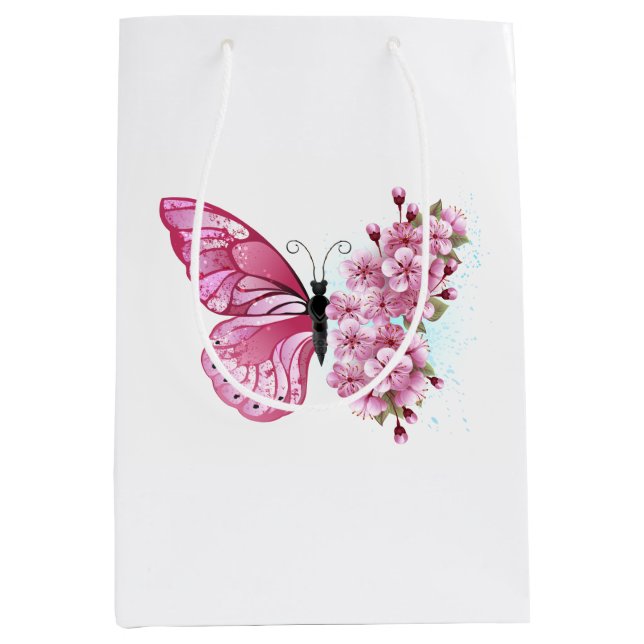 Flower Butterfly with Pink Sakura Medium Gift Bag (Front)