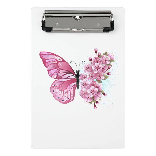 Flower Butterfly with Pink Sakura Mini Clipboard (Front)