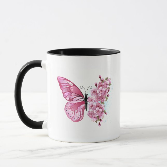 Flower Butterfly with Pink Sakura Mug (Left)