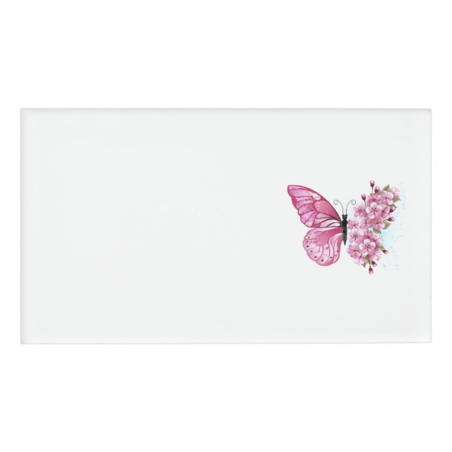 Flower Butterfly with Pink Sakura Name Tag (Front)