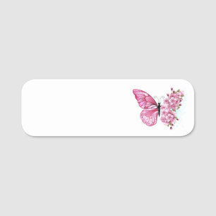Flower Butterfly with Pink Sakura Name Tag