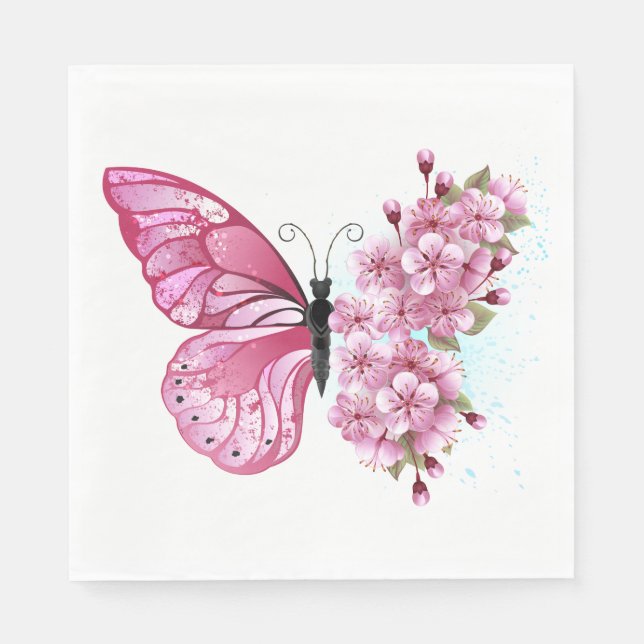 Flower Butterfly with Pink Sakura Napkin (Front)