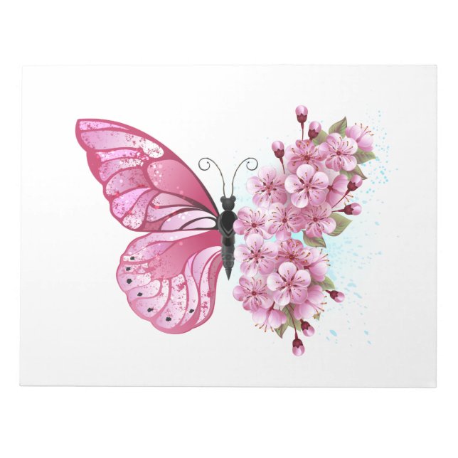 Flower Butterfly with Pink Sakura Notepad (Front)